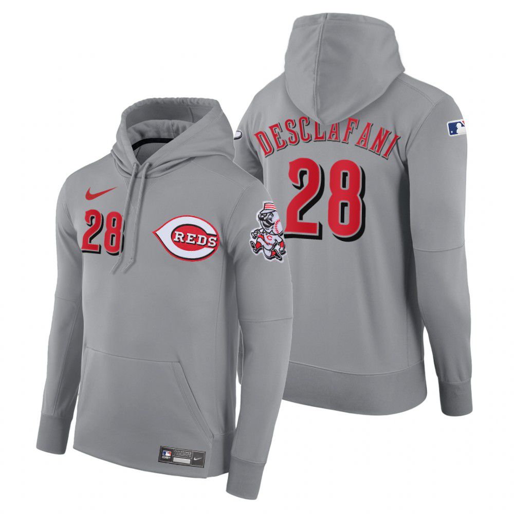 Men Cincinnati Reds #28 Desclafani gray road hoodie 2021 MLB Nike Jerseys